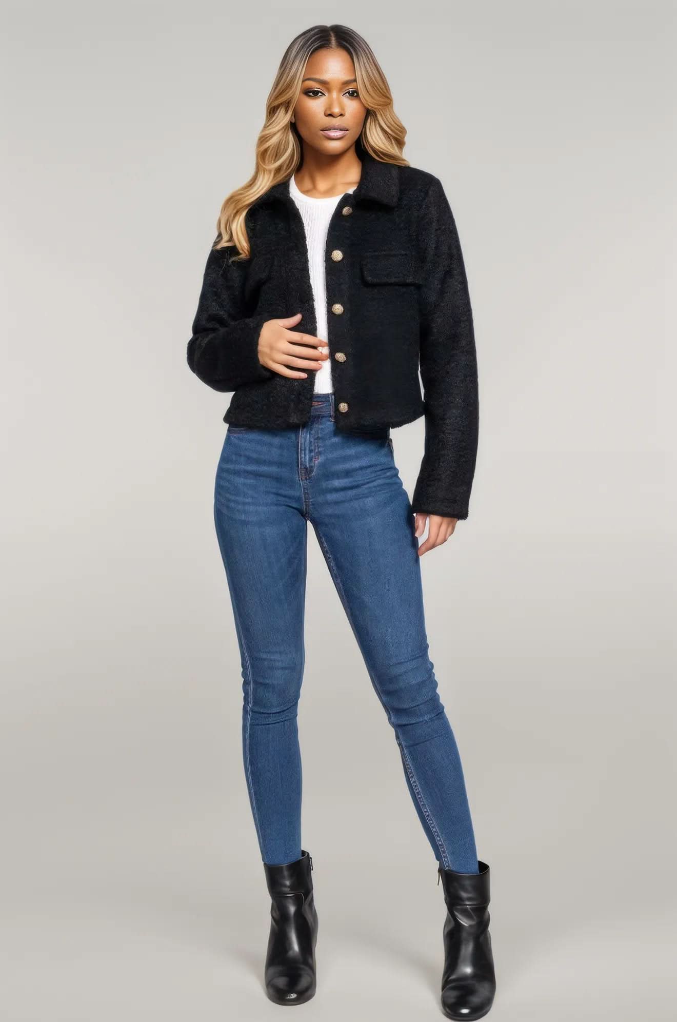 Long Slv Teddy Fleece Short Jacket