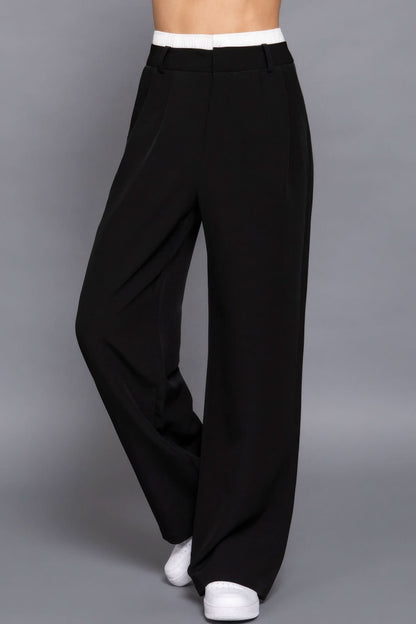 Contrast Waist Boxer Straight Long Pants L
