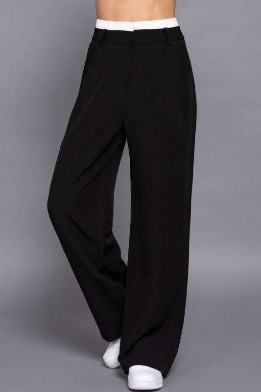 Contrast Waist Boxer Straight Long Pants L
