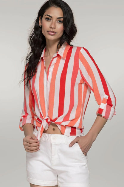 Long Slv Wide Stripe Woven Shirt L