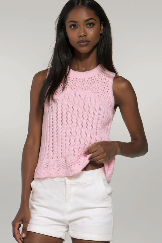 Sleeveless Crochet Spring Sweater Blush