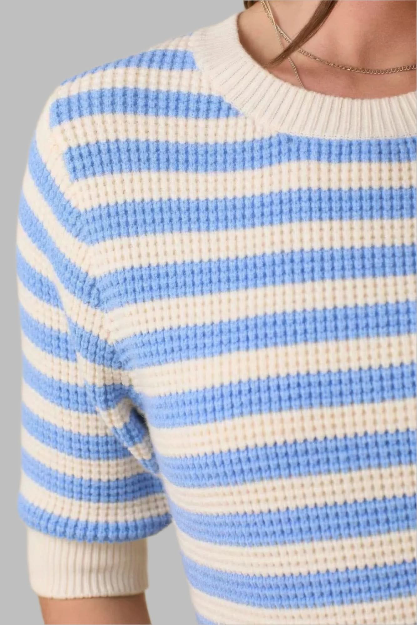 Short Sleeve Sweater Knit Stripe Top