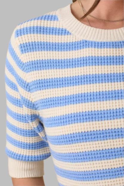 Short Sleeve Sweater Knit Stripe Top