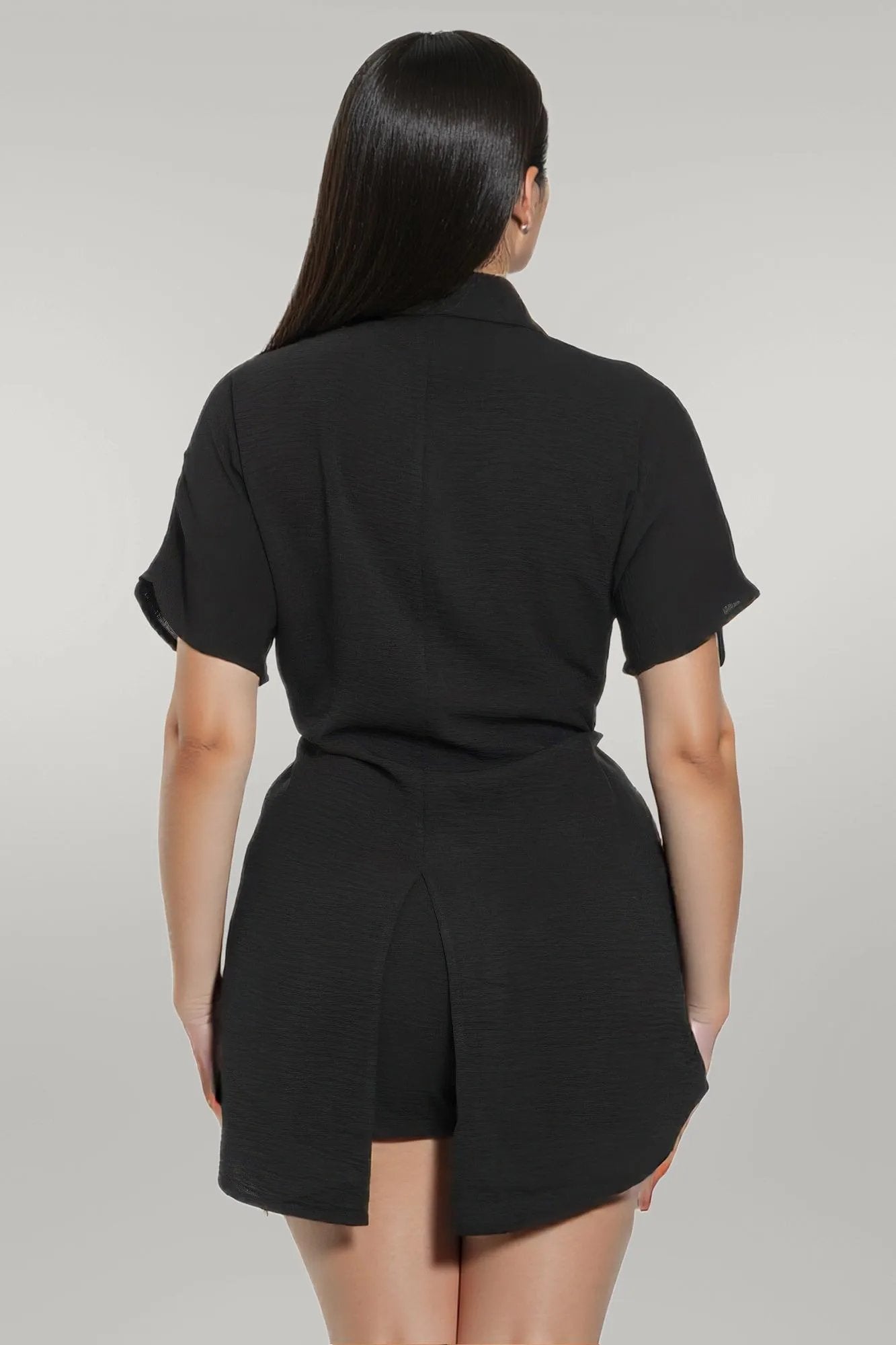 Front Tie Back Oversized Slit Top And Shorts Set L
