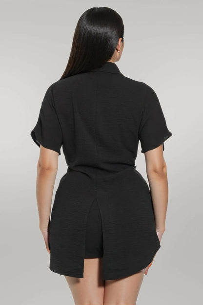 Front Tie Back Oversized Slit Top And Shorts Set L