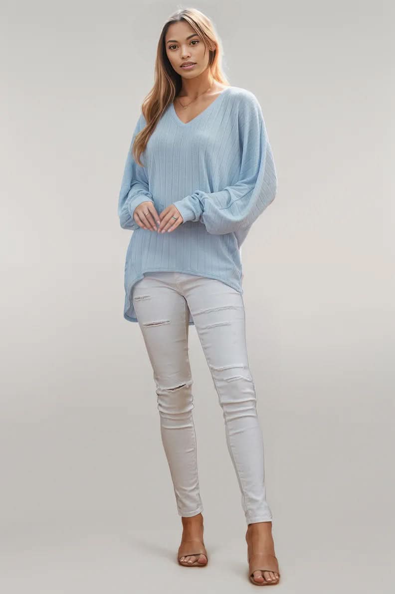 Ribbed V Neck Longsleeve Top