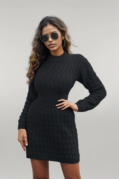 Cable-Knit Openwork Sweater Dress