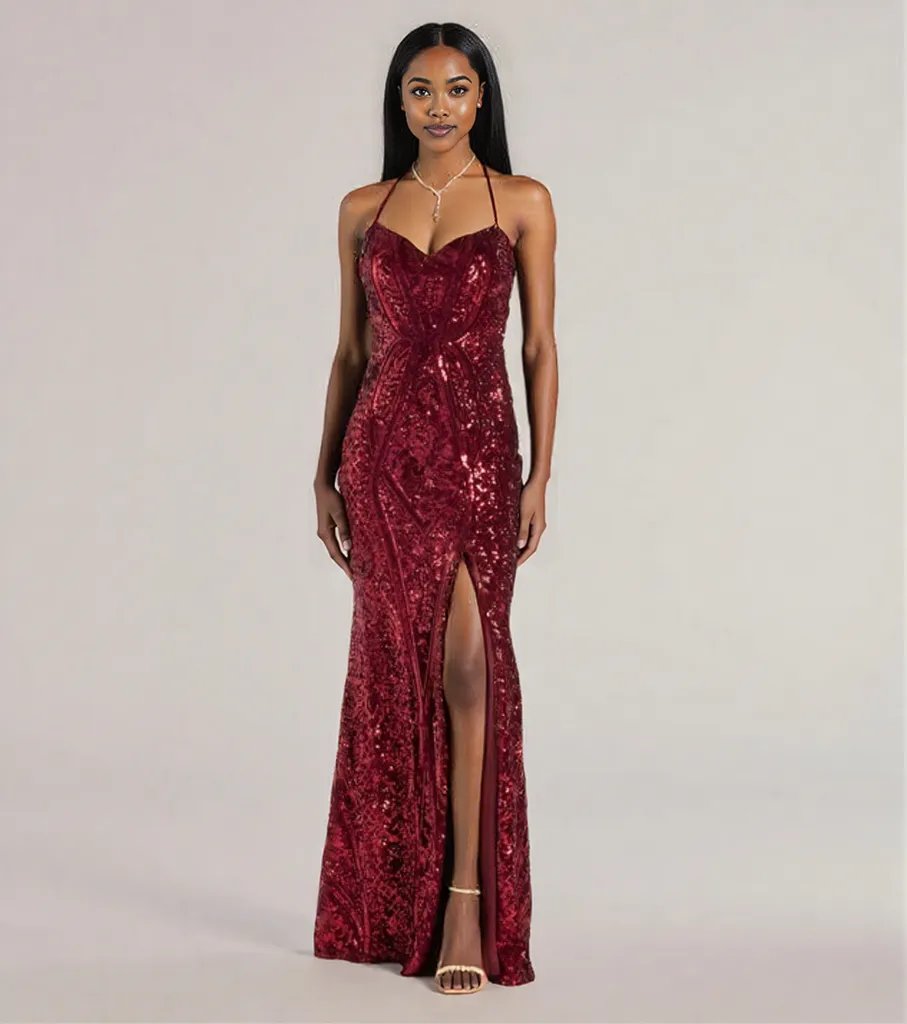 Sexy Sequined Cami Dress Maxi Dress Burgundy
