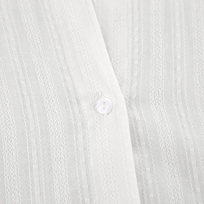 French White Convex Jacquard Collared Loose Shirt