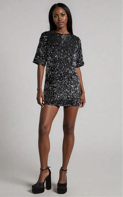 Women Clothing Sexy Backless Sequin Dress Nightclub Party Dress