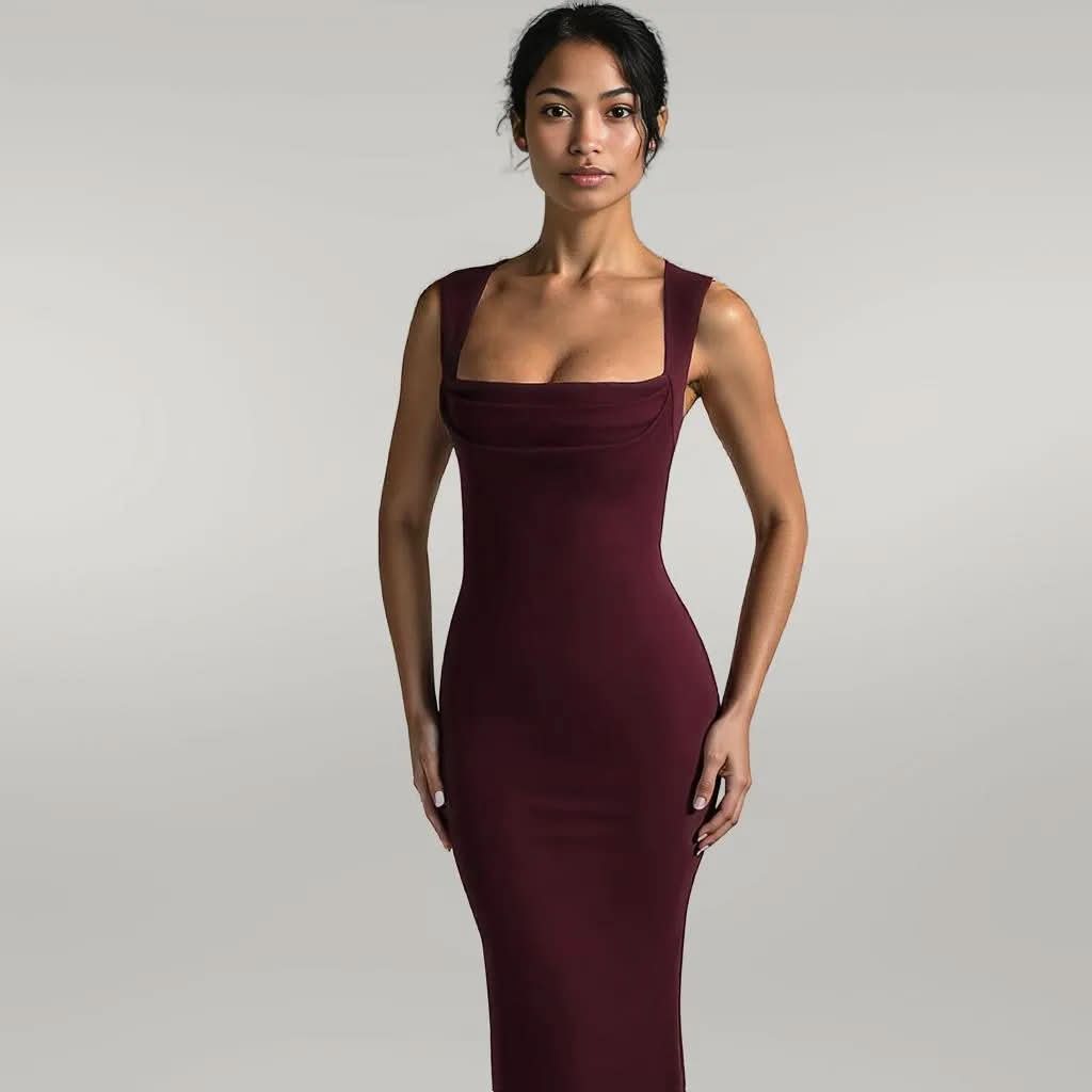 Slim Fit Square Collar Sleeveless Waist Slimming Dress