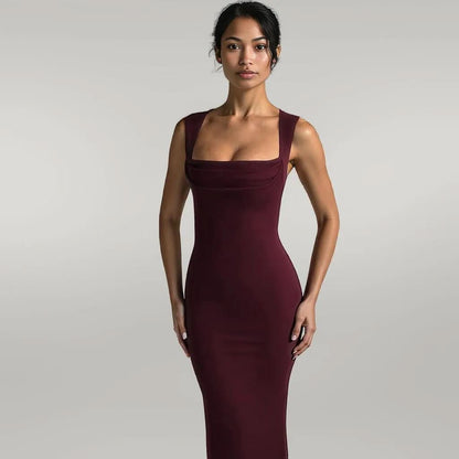 Slim Fit Square Collar Sleeveless Waist Slimming Dress