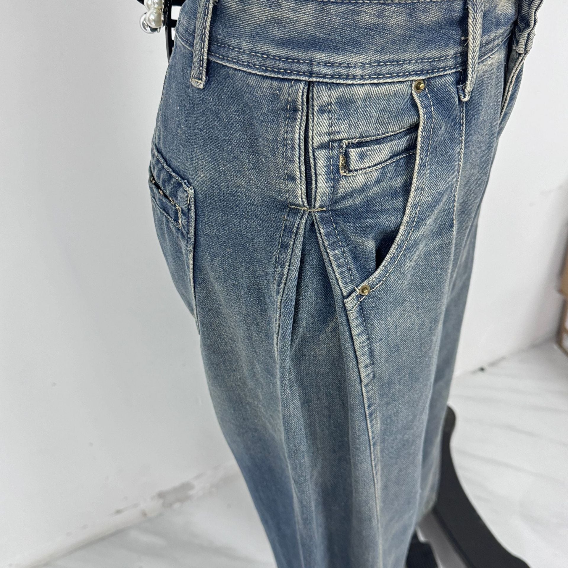 Wide Leg Jeans Tide Brand Women Clothing Washed Worn Loose Straight Long Pants