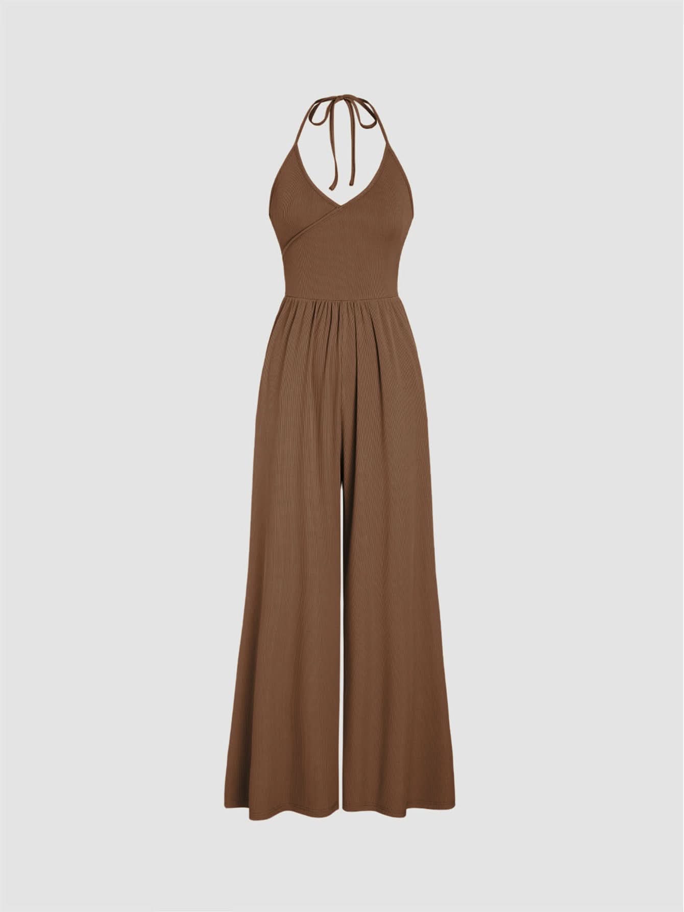 Drape Knit Lace up Halterneck One Piece Trousers