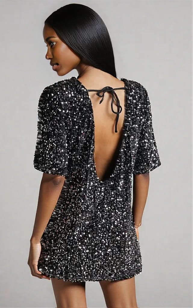 Women Clothing Sexy Backless Sequin Dress Nightclub Party Dress