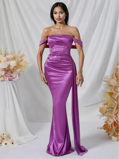 Long Tail Sheath off the Shoulder Split Dress