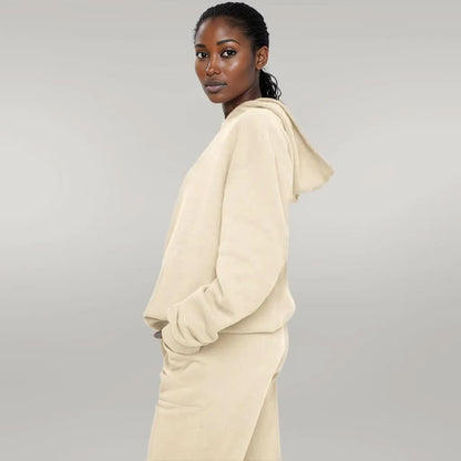 Solid Color Hooded Sweater Pants Set Women