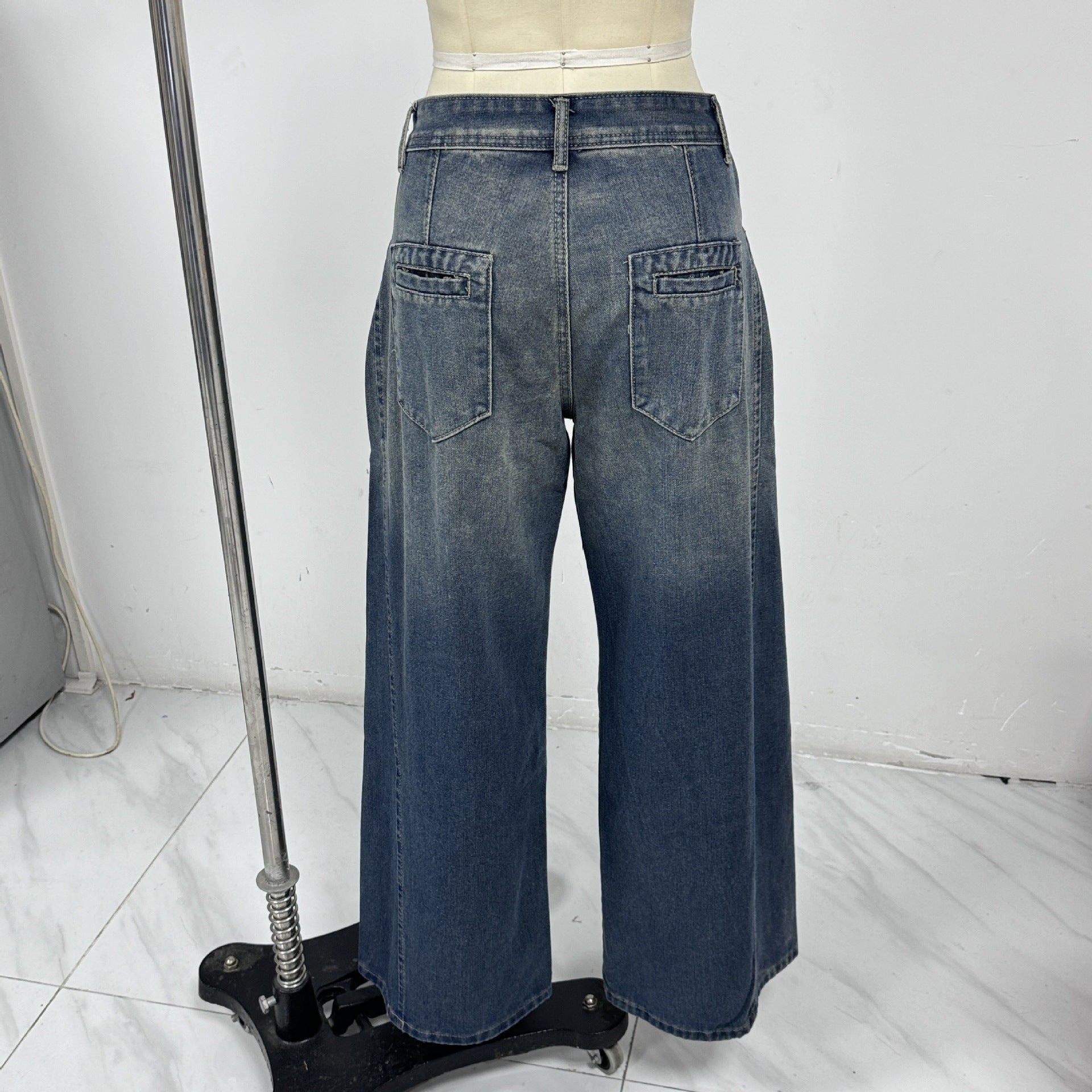 Wide Leg Jeans Tide Brand Women Clothing Washed Worn Loose Straight Long Pants
