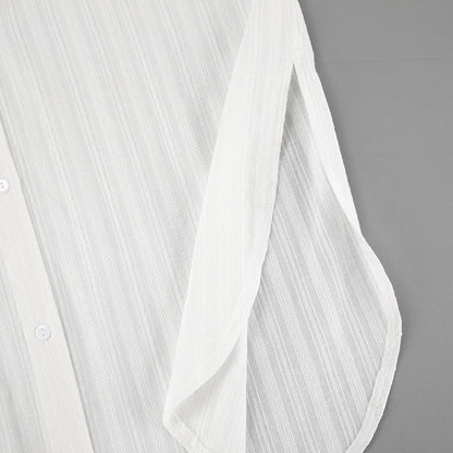 French White Convex Jacquard Collared Loose Shirt