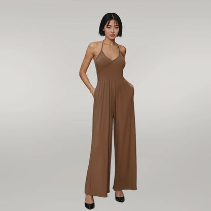 Drape Knit Lace up Halterneck One Piece Trousers