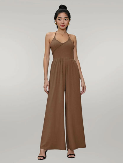 Drape Knit Lace up Halterneck One Piece Trousers