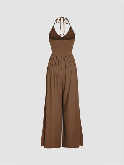 Drape Knit Lace up Halterneck One Piece Trousers