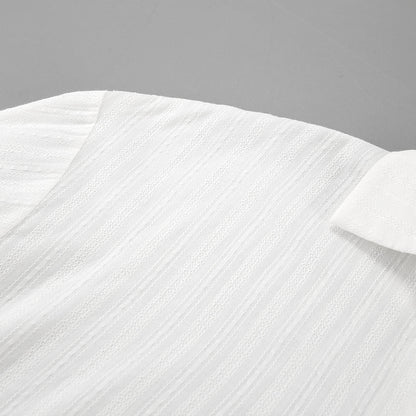 French White Convex Jacquard Collared Loose Shirt