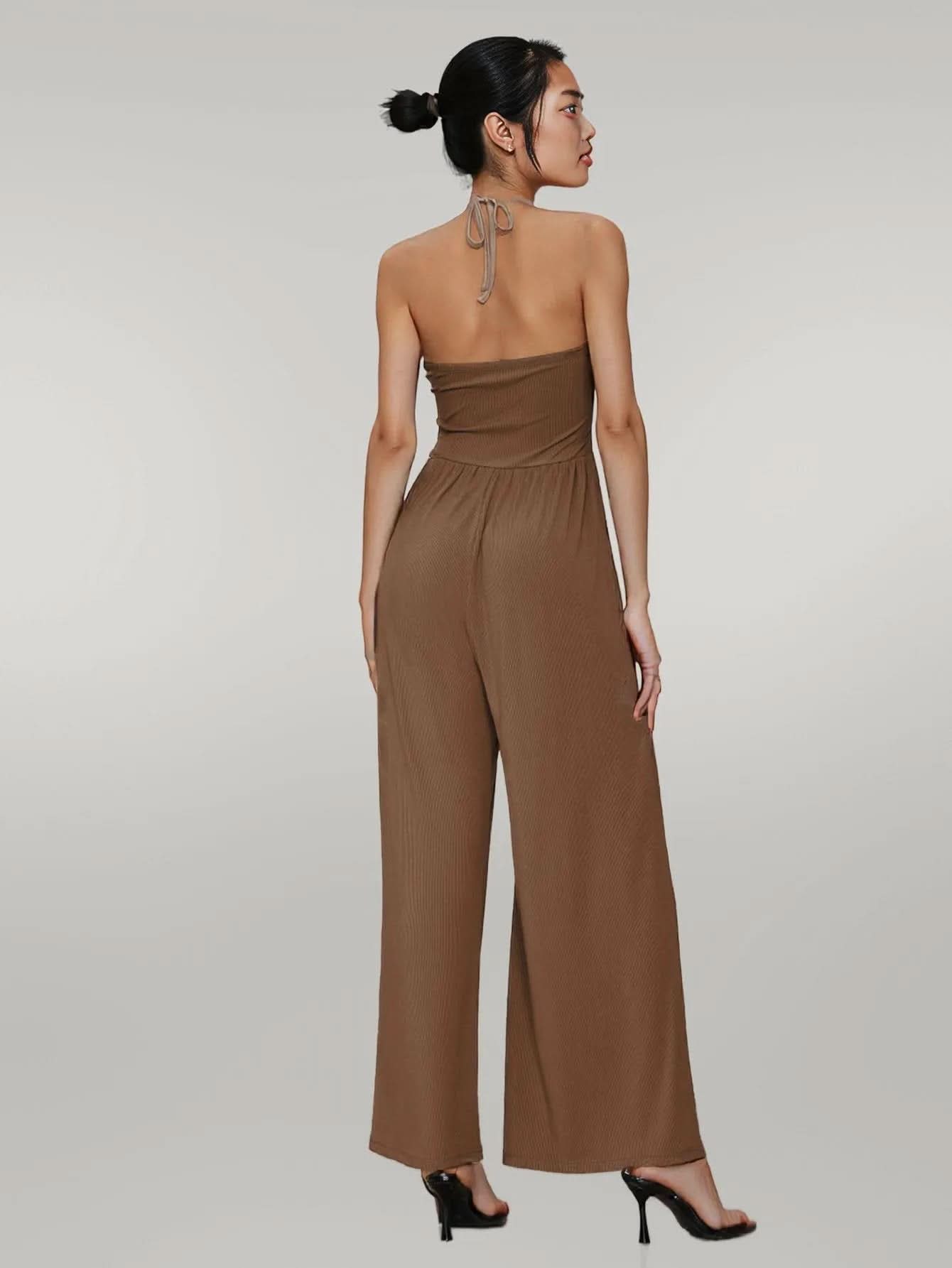 Drape Knit Lace up Halterneck One Piece Trousers