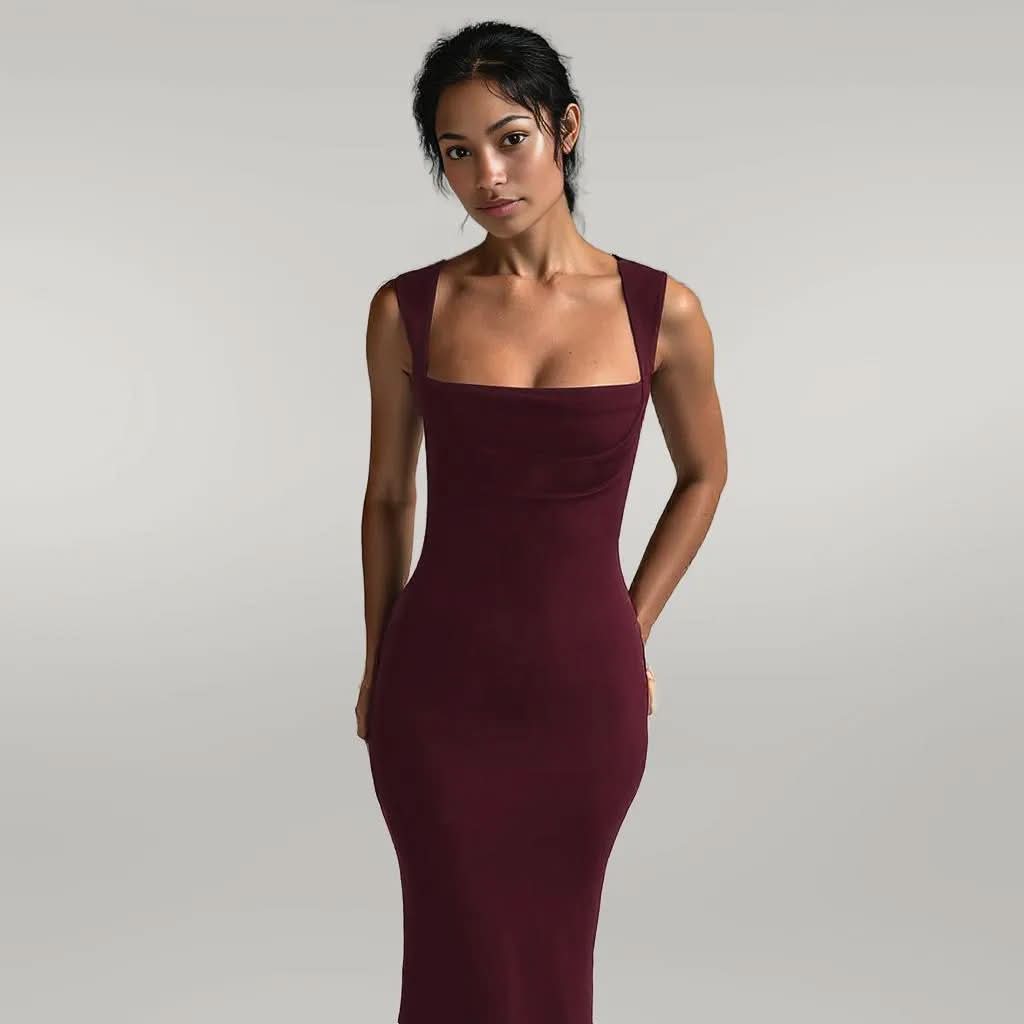 Slim Fit Square Collar Sleeveless Waist Slimming Dress