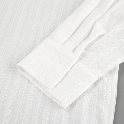 French White Convex Jacquard Collared Loose Shirt