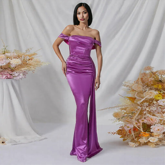 Long Tail Sheath off the Shoulder Split Dress