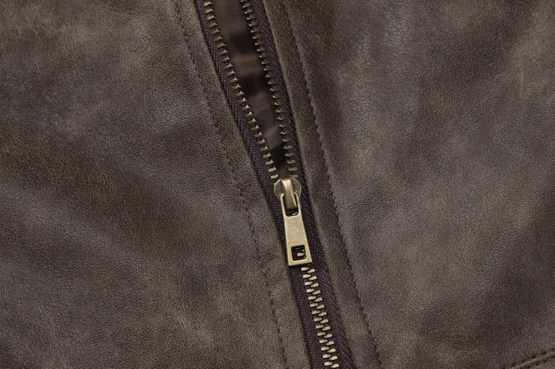 Slimming Stand Collar Faux Leather Jacket