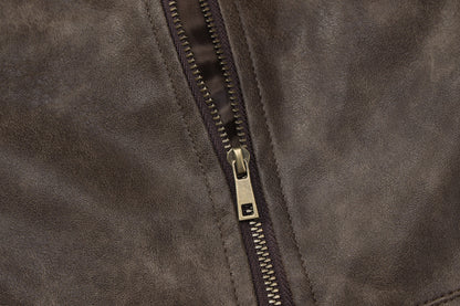 Slimming Stand Collar Faux Leather Jacket