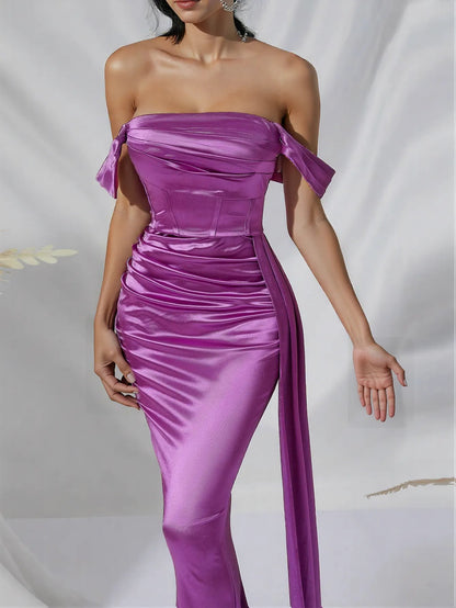 Long Tail Sheath off the Shoulder Split Dress