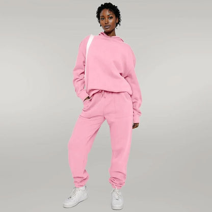 Solid Color Hooded Sweater Pants Set Women