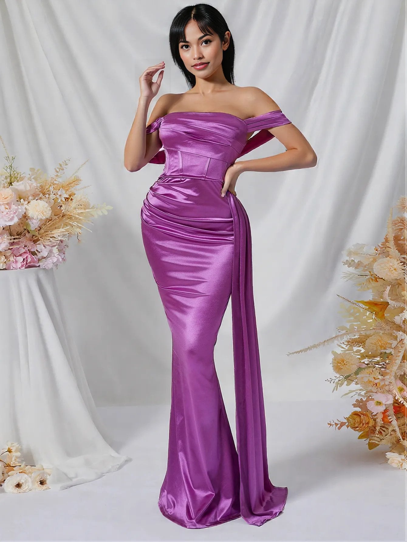 Long Tail Sheath off the Shoulder Split Dress