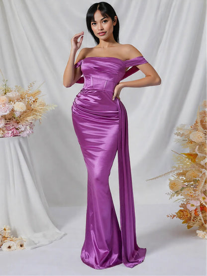 Long Tail Sheath off the Shoulder Split Dress