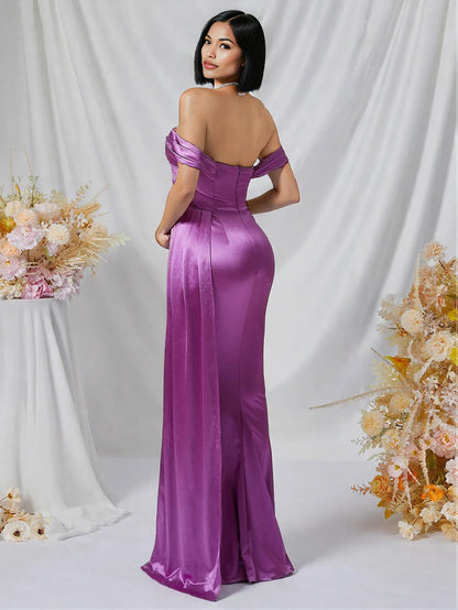 Long Tail Sheath off the Shoulder Split Dress