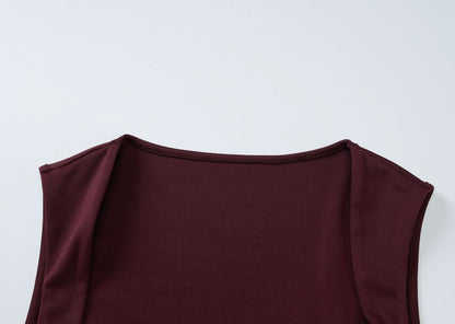 Slim Fit Square Collar Sleeveless Waist Slimming Dress