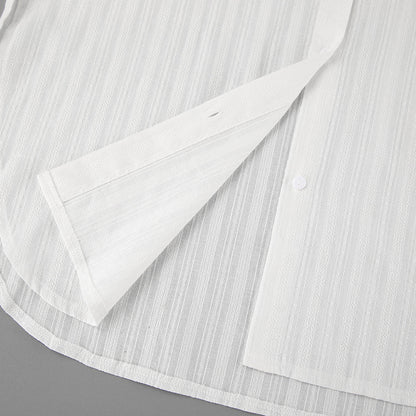 French White Convex Jacquard Collared Loose Shirt