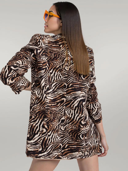 Women Slimming British Leopard Print Snake Print Long Sleeved Jacket Loose Buckle Free Elegant Business Top
