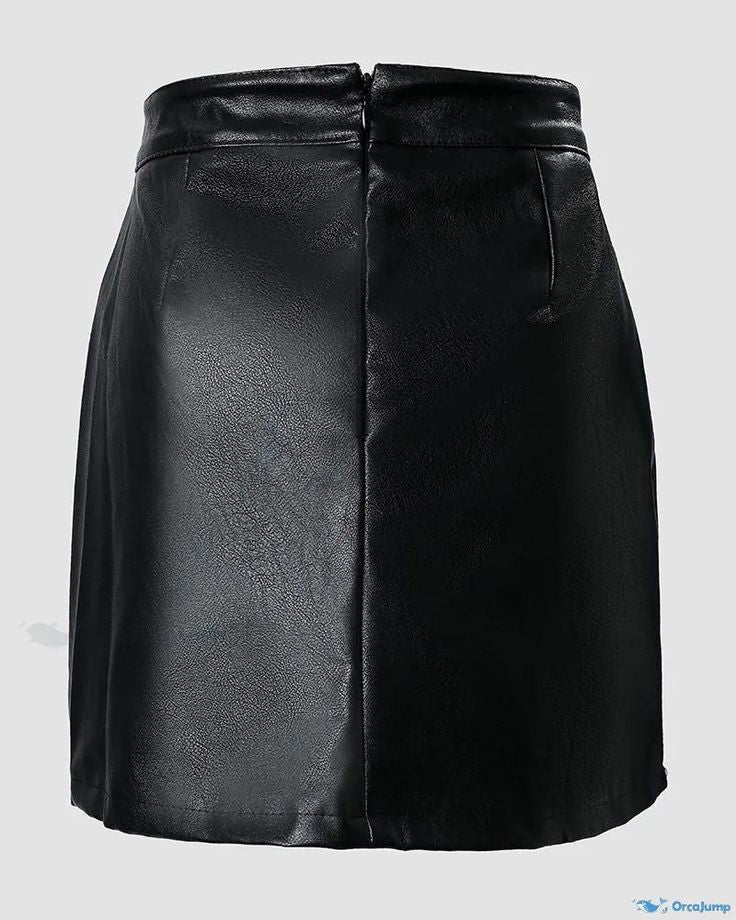 Beads Mini Faux Leather Sheath Slim Fit Zipper Sexy Skirt