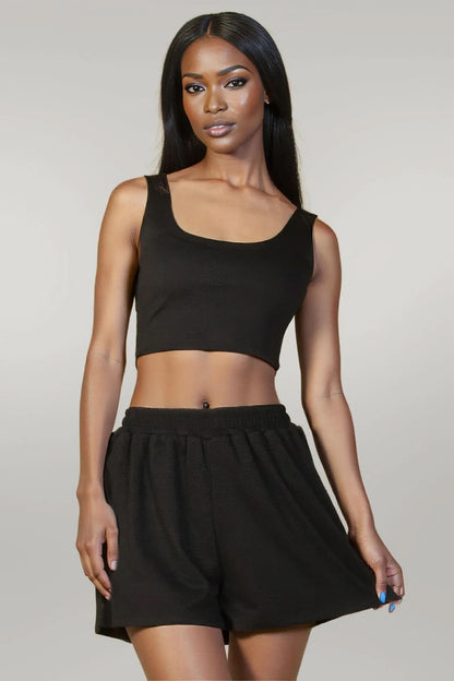Crop Tank Top And Shorts Set Black
