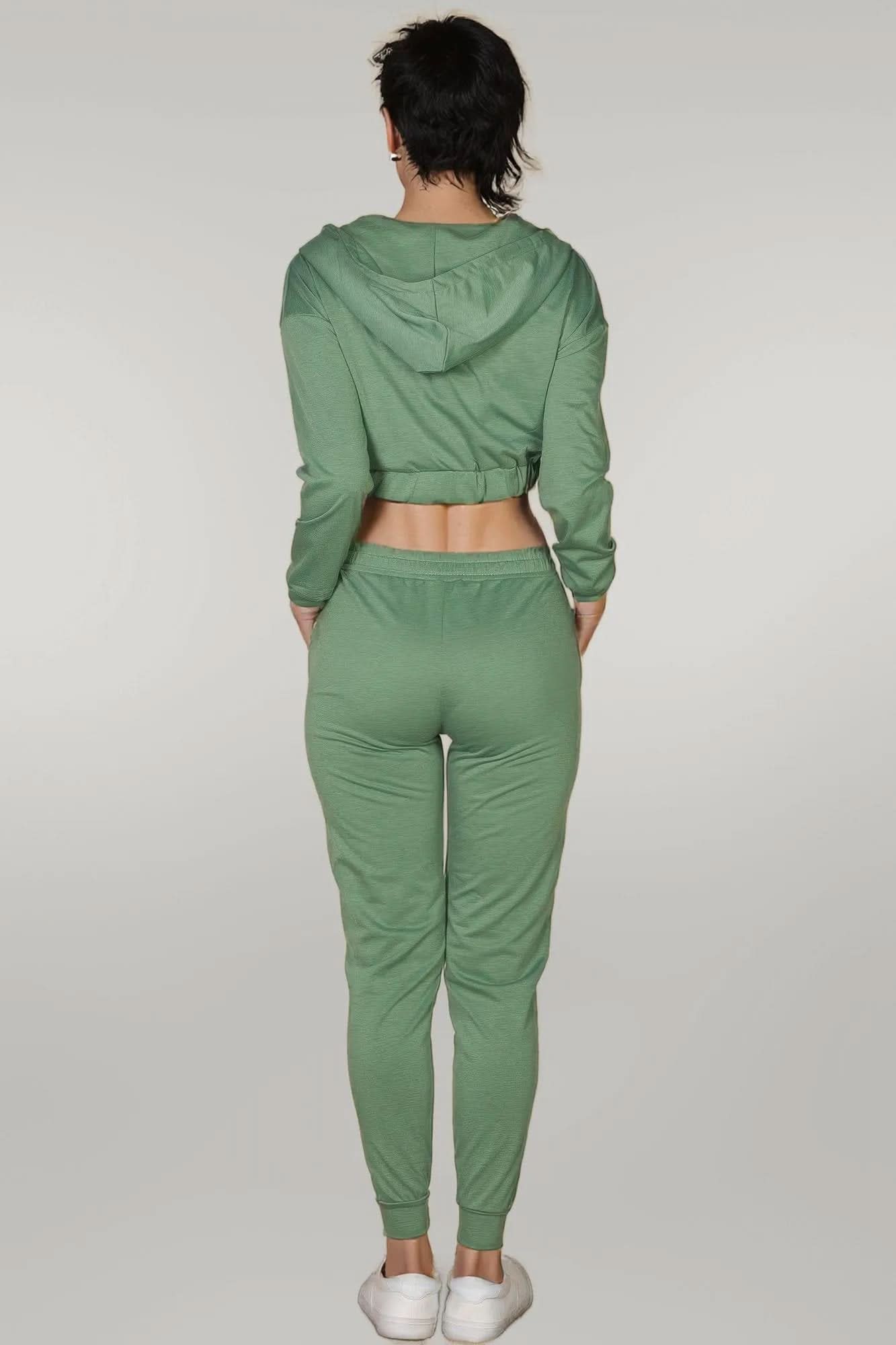 French Terry Cropped Cami With Zip-up Jacket And Joggers Set Fern