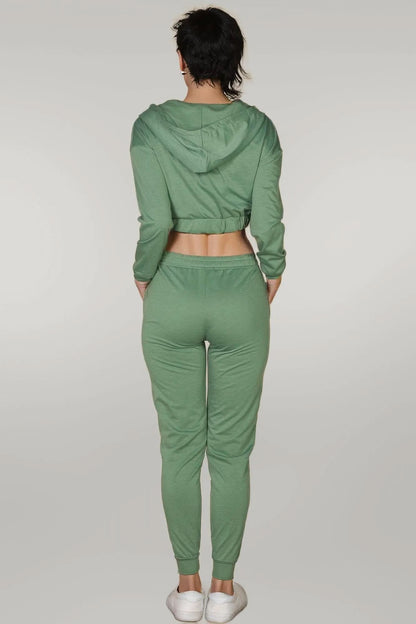 French Terry Cropped Cami With Zip-up Jacket And Joggers Set Fern
