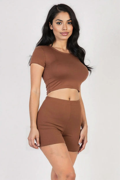 Short Sleeve Crop Top & Shorts Set
