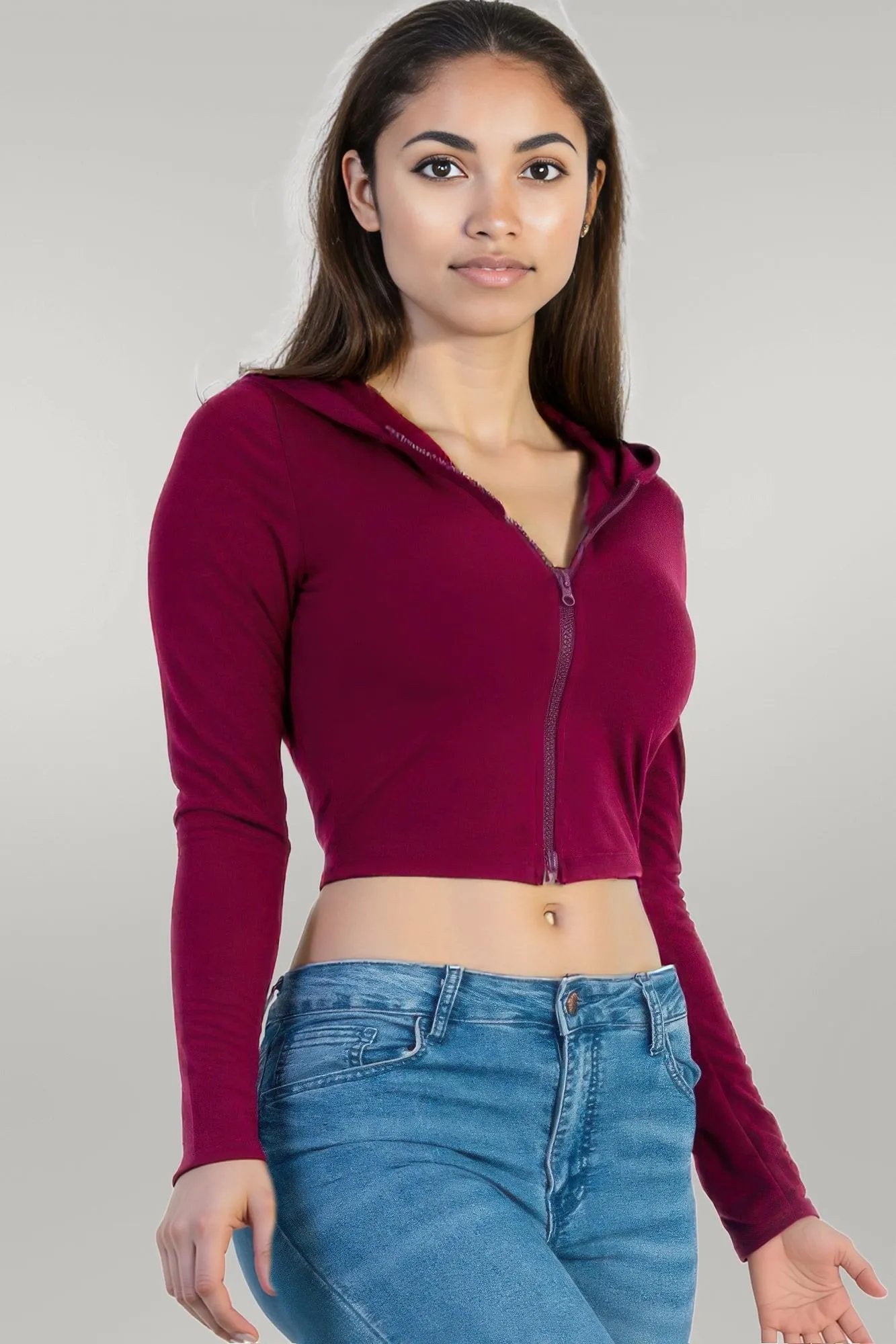 French Terry Crop Zip Up Hoodie