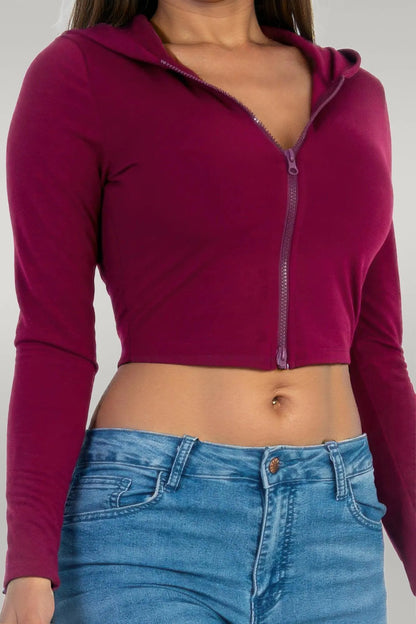 French Terry Crop Zip Up Hoodie