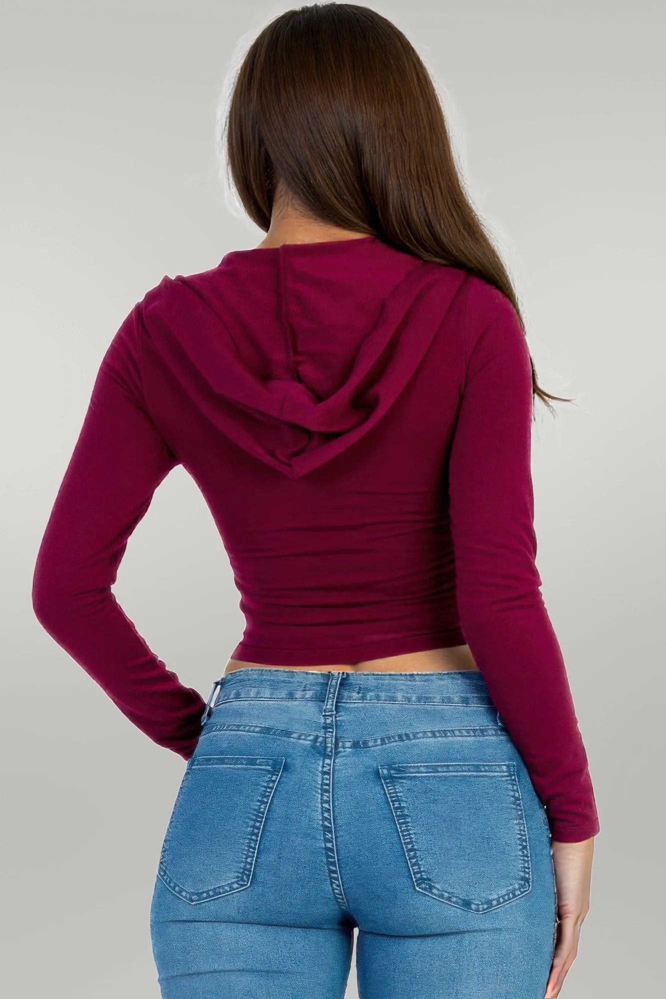 French Terry Crop Zip Up Hoodie