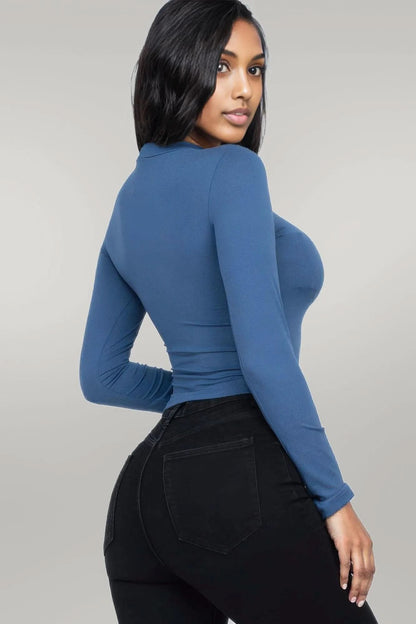Mock Neck Solid Long Sleeve Top